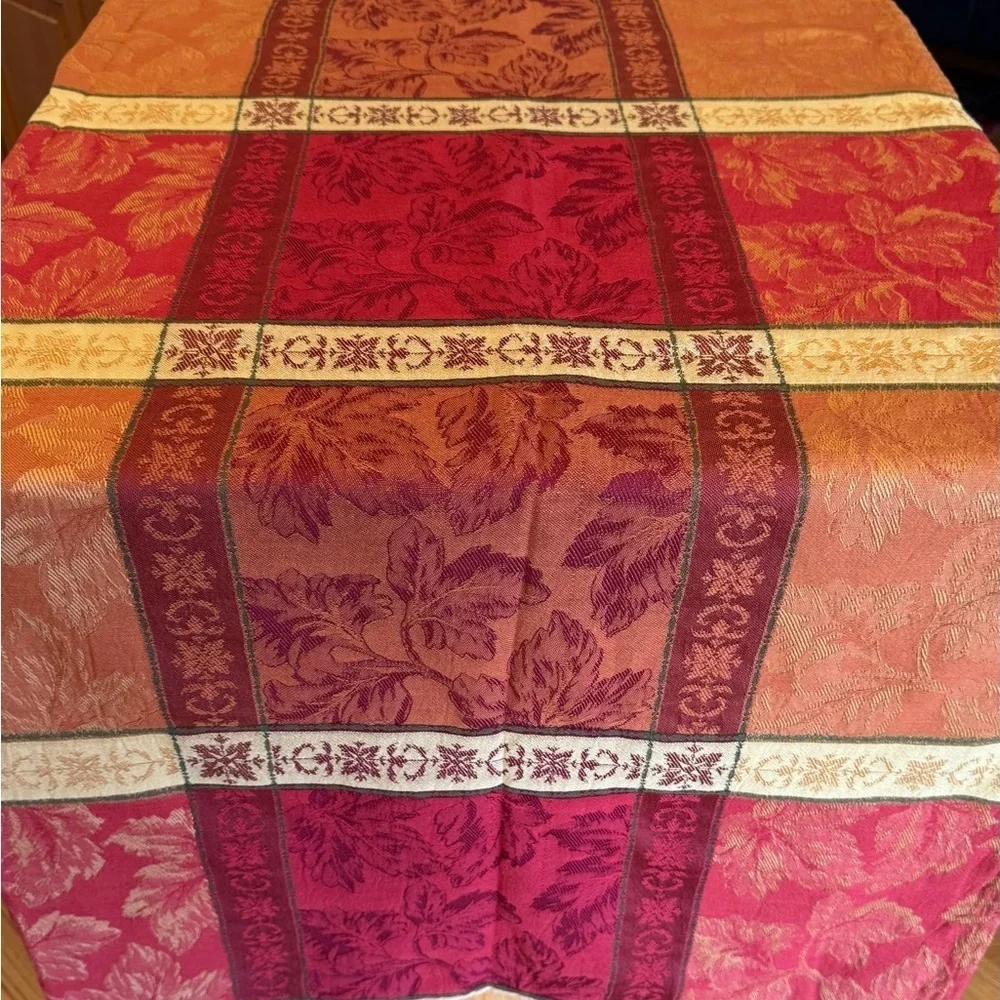 Maple Leaf Jacquard Harvest Tablecloth - Cotton Blend - Jewel Tones    57 X 102